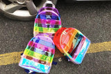 Casual Clear Backpack Rainbow Stripe Bags PVC Transparent Contrast