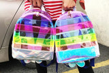 Casual Clear Backpack Rainbow Stripe Bags PVC Transparent Contrast