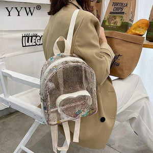 Transparent PVC Backpack Women Mini Plastic Jelly Bag Heart Pouch Schoolbag