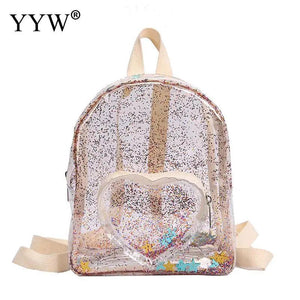 Transparent PVC Backpack Women Mini Plastic Jelly Bag Heart Pouch Schoolbag