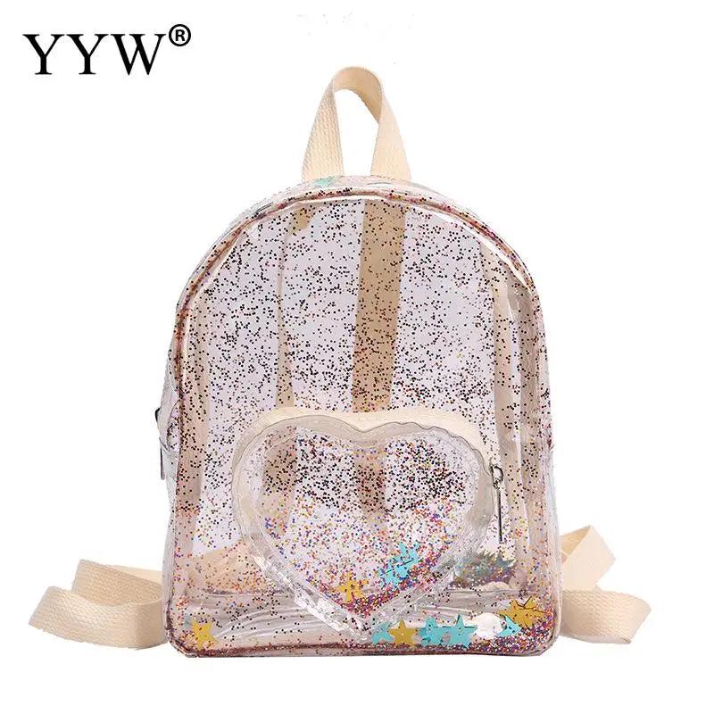 Transparent PVC Backpack Women Mini Plastic Jelly Bag Heart Pouch Schoolbag