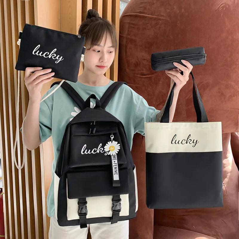 Harajuku 4pcs/set High School Backpack, Large Capacity, Mochilas