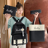 Harajuku 4pcs/set High School Backpack, Large Capacity, Mochilas