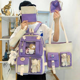 5-Piece Girls Bag Sets with Cartoon Doll Backpack, Shoulder Bag, Wallet