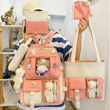 5-Piece Girls Bag Sets with Cartoon Doll Backpack, Shoulder Bag, Wallet