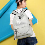 Luminous USB Charge Women Backpack Waterproof Polyester Letters Print School Bag