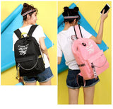Luminous USB Charge Women Backpack Waterproof Polyester Letters Print School Bag