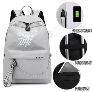 Luminous USB Charge Women Backpack Waterproof Polyester Letters Print School Bag