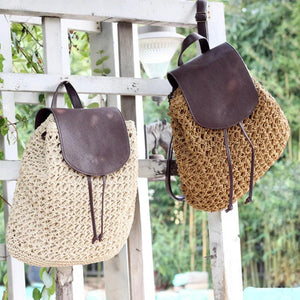 Women Backpack Drawstring Female Straw Bag Summer Beach Hollow Lady Weave Pack