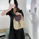 Women Backpack Drawstring Female Straw Bag Summer Beach Hollow Lady Weave Pack