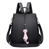 Nylon Backpack Large Daypack with Cat Pendant Women Travel Shoulder Bags