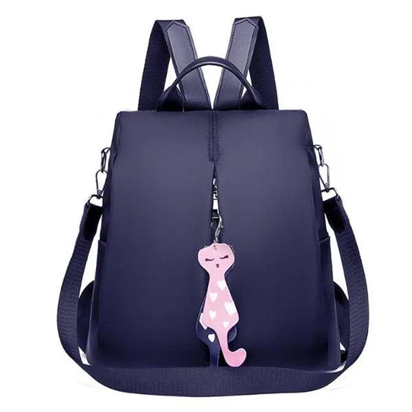 Nylon Backpack Large Daypack with Cat Pendant Women Travel Shoulder Bags