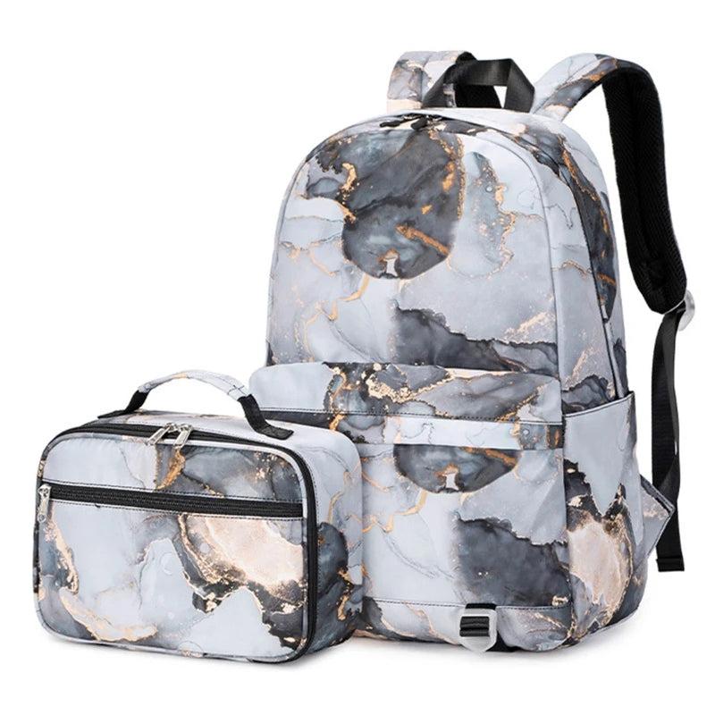 Nylon School Backpack with Lunch Bag - Student Daypack