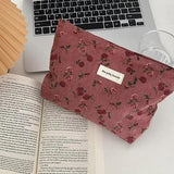 Corduroy Heart Pattern Print Cosmetic Bag Wash Bag Women Travel Cosmetic Pouch
