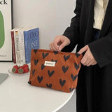 Corduroy Heart Pattern Print Cosmetic Bag Wash Bag Women Travel Cosmetic Pouch