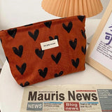 Corduroy Heart Pattern Print Cosmetic Bag Wash Bag Women Travel Cosmetic Pouch