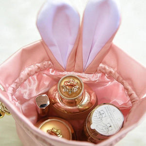 Girls Storage Bag Rabbit Fur Ball Drawstring Makeup Organizer