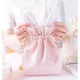 Girls Storage Bag Rabbit Fur Ball Drawstring Makeup Organizer