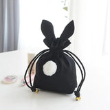 Girls Storage Bag Rabbit Fur Ball Drawstring Makeup Organizer