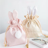 Girls Storage Bag Rabbit Fur Ball Drawstring Makeup Organizer