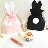 Girls Storage Bag Rabbit Fur Ball Drawstring Makeup Organizer
