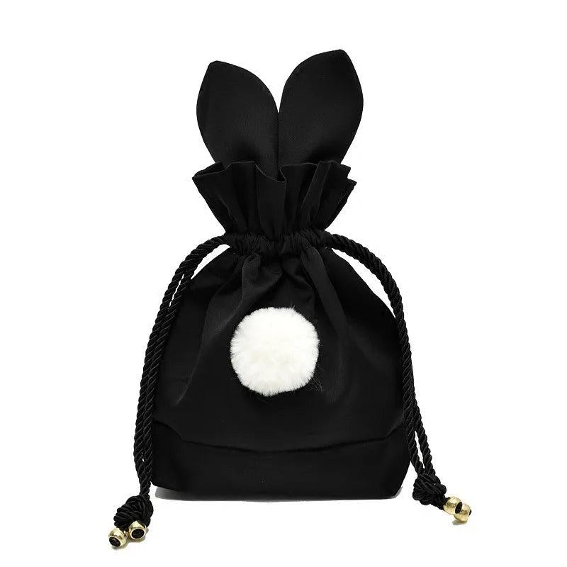 Girls Storage Bag Rabbit Fur Ball Drawstring Makeup Organizer