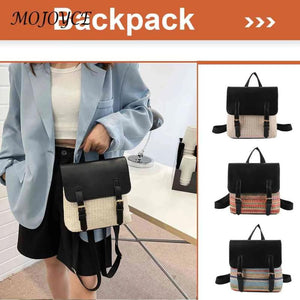 Straw PU Leather Vintage Female Backpack Pack Daypack Student Bag