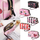 Women Handbag Love Heart Makeup Pouch Leather Cosmetic Bag