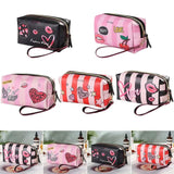 Women Handbag Love Heart Makeup Pouch Leather Cosmetic Bag