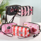 Women Handbag Love Heart Makeup Pouch Leather Cosmetic Bag