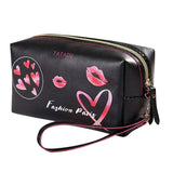 Women Handbag Love Heart Makeup Pouch Leather Cosmetic Bag