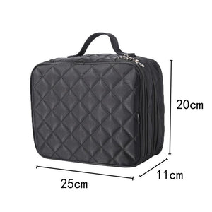 Diamond-Pattern Makeup Bag 2 Layers Travel Cosmetic Box