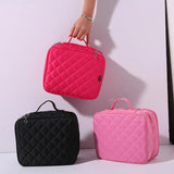 Diamond-Pattern Makeup Bag 2 Layers Travel Cosmetic Box