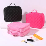 Diamond-Pattern Makeup Bag 2 Layers Travel Cosmetic Box