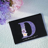 Purple Letters Cosmetic Bag Flower Print Makeup Personalized Names Storage Pouch