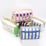 Large Capacity Stripes Cosmetic Bag Women PVC/nylon Makeup Bag
