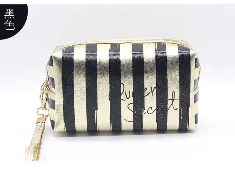 Large Capacity Stripes Cosmetic Bag Women PVC/nylon Makeup Bag