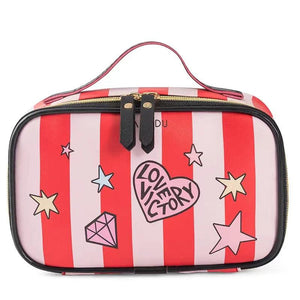 Stripe Love Printing Storage Bag PU Portable Cosmetic Bag Large Capacity