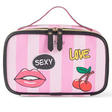 Stripe Love Printing Storage Bag PU Portable Cosmetic Bag Large Capacity