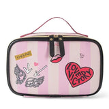 Stripe Love Printing Storage Bag PU Portable Cosmetic Bag Large Capacity