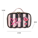 Stripe Love Printing Storage Bag PU Portable Cosmetic Bag Large Capacity