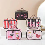 Stripe Love Printing Storage Bag PU Portable Cosmetic Bag Large Capacity