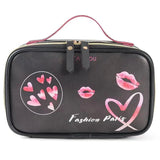 Stripe Love Printing Storage Bag PU Portable Cosmetic Bag Large Capacity