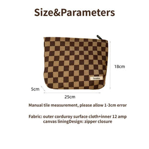 Corduroy Checkerboard Handbag Portable Toiletries Storage Bag