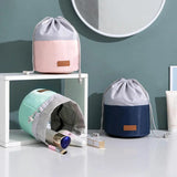 Cylinder Drawstring Cosmetic Bag Large Capacity Circular Storage Bag