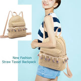 Straw Women Backpack Weave Tassel Summer Beach Female Shoulder Bag