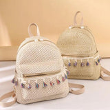 Straw Women Backpack Weave Tassel Summer Beach Female Shoulder Bag