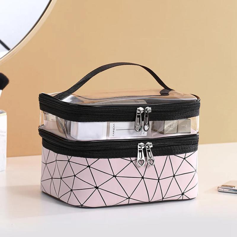 Double Layer Transparent Cosmetic Bag Large Capacity Travel Storage Box
