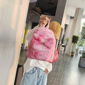 Plush Bow Backpack for Girls - School Laptop Bag