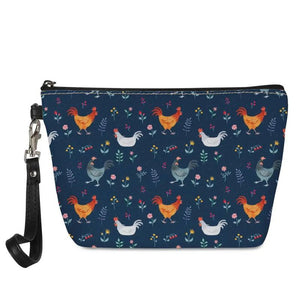 Chicken & Flower Print Makeup Bag - Travel Toiletries Organizer